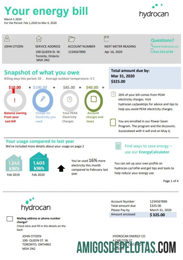 realista Modelo de conta de serviço público de eletricidade Hydrocan dos EUA em formato Word e PDF